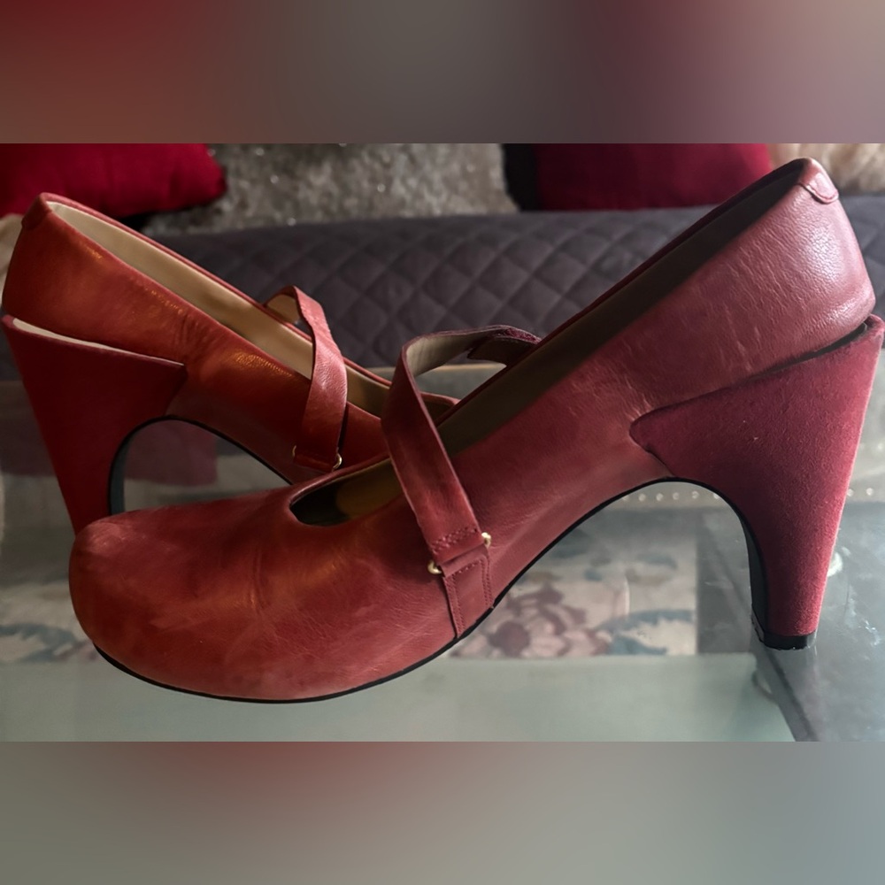 Tsubo burnt orange Buttery leather slingback Mary Jane heels career shoes